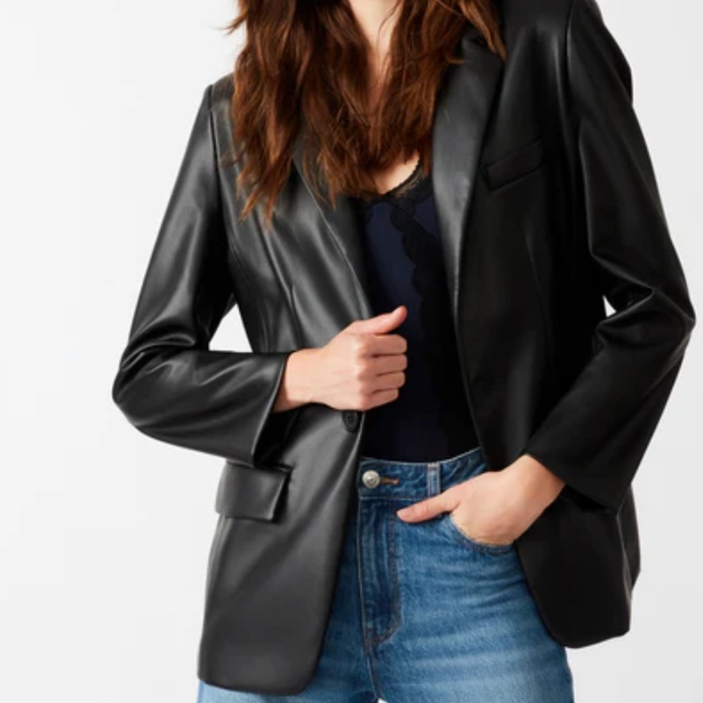 New Steve Madden Imaan Faux Leather Blazer Size XS Black Oversized Fit Lined